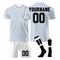 Men Soccer Uniform Set Short Sleeve Vertical Stripe Jersey Shorts and Socks Quick Dry Sportswear Kit for Training Match Team 24 juoda