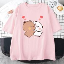 „Panda Bear“ animaciniai marškinėliai „Bubu“ ir „Dudu“ Mieli marškinėliai, 100% medvilnės trumpomis rankovėmis, mergaičių marškinėliai su O-kakleliu „Kawaii“ marškinėliai „Ullzang Casual“ S įvairiaspalvis