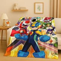 HD Retro Game Rockman Mega Man Flannel Blanket,Ultra Soft Warm Plush Throw for Home Bedroom Bed Sofa Cover Office Travel Picnic 75x90cm