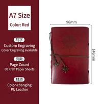A7 Pirate Compass Pattern Vintage Pu Leather Refillable Pirate Compass Journal Notebook For Daily Journaling And Travel Planning raudona