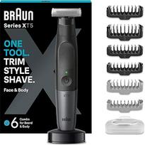 "Braun Series XT5" veido ir kūno skustuvas, elektrinis skustuvas, barzdaskutė ir kūno kirptuvas, +8 priedai, aštrūs 4D Flex ašmenys, įkrovimo stotelė, patvarus, veikia 6 mėnesius, 45 minutes, XT5300, pilkas