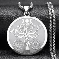Witch Triple Moon Goddess Hecate Necklace for Women Men Stainless Steel Greek Mythology Chain Necklace Jewelry collier N9611S02