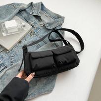Women Casual Shoulder Bag Solid Color Simple Messenger Hobos  Large Capacity Nyl Crossbody Zipper Closure for Party Vacati juoda