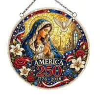 Acrylic Jigsaw Puzzle Suncatcher, US 250th Anniversary DIY Sun Catcher Kit, Stained Glass Style Patriotic Window Hanging Ornament for Independence Small H