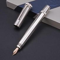 New Hero H718 Fountain Pen 10k Gold Nib Rotary Piston Ink Converter Cover Hidden Flexible Nib Business Office Gift Box (Silver,Without Gift Box) sidabras