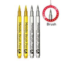 Metallic Marker Pen Set Gold Silver White Colors Brush Pen Medium Point Markers for Metal Rock Painting Black Paper Card Making