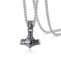 Vnox Men's Vintage Retro Norse Viking Necklaces, Rock Punk Thor Mjolnir Hammer Pendant,Scandinavian Nodic Amulet Rune Jewelry