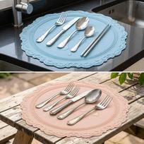 Retro Embossed Mat Silicone Drainage Pad Easy To Clean Heat Insulation Mat  Table Protection mėlyna