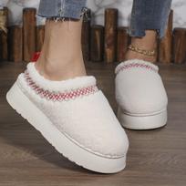 Warm Fur Ankle Boots Women Flats Platform Slippers Plush Flip Flops Winter Cotton Shoes Snow Botas 41 balta