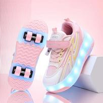 Children's Roller Skates Shoes LED Roller Skates Shoes with 4 Wheels Speed Sneaker Shoes for Girls Women Sneakers with Wheels 29