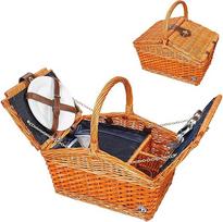 cilio Salerno Picnic Basket for 2 People, pintas krepšys su dangčiu, pikniko krepšys su aušinimo skyriumi, įskaitant lėkščių rinkinį, stalo įrankius ir stiklines, pintas krepšys su rankena, raudonai rudos spalvos