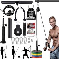 Dilbio riešo treniruoklis, rankų raumenų treniruotė, virvės skriemulių sistema, "Arm Blaster", rankų jėgos treniruotė "Biceps" / "Triceps" namų / sporto salės treniruočių įranga, sidabrinė