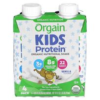 Orgain, Baltyminiai kokteiliai vaikams, Ekologiškas maistingasis kokteilis, Vanilės skonio, 4 pakuotės, 8.25 fl oz (244 ml) Kiekvienas