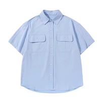 Men Light Blue Oversized Short Sleeve Button Down Shirt Casual Streetwear Summer Top M mėlyna