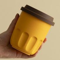 Breakfast Milk Cup 350ML Pocket Coffee Cup Leak Proof Ceramic Mini Water Cup with Lid Travel Mug Office geltona