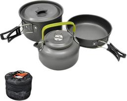 JZK Camping Cookware Set 2-3 People Foldable Camping Cooking Pot Set Saucepan Pan Teapot Aluminium for Outdoor Picnic Camping and Hiking Travel