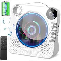 Tragbarer CD-Player 4000mAh Wiederaufladbar, Bluetooth 5.1 mit Stereo-Lautsprechern, Fernbedienung, Staubschutz-Schiebedeckel, Anti-Skip, AUX/USB, CD Spieler für Zuhause & Unterwegs - Weiß