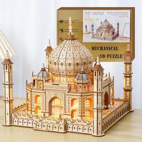 Wooden 3D Puzzle House Royal Castle Taj Mahal With Light Assembly Toy For Kids Adult Diy Model Kits Desktop Decorationation For Gifts
