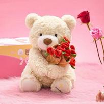 Kawaii Cute Teddy Bear With Roses Plush Toy Soft Bear Stuffed Doll Romantic Gift For Lover Home Decor Valentine'S Day Gifts For Girls 30cm