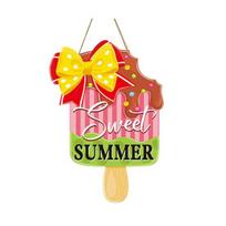 Summer Slippers Hanging Sign Flip Flop Shape Welcome Door Sign Rustic Watermelon Ice Cream Wooden Wreath for Farmhouse Front Door Patio Balcony Wall A