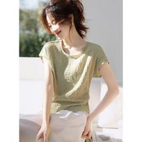 Women's Casual Textured Round Neck T-Shirt L daigo žalios spalvos