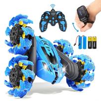 4WD Remote Control Stunt Car - 360 Flip Double-Sided RC Car with LED Light Bar, USB-C Modular Battery, 2.4GHz Anti-Interference, Outdoor Beach Toy for mėlyna