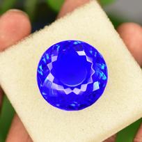 67 Ct LAB-CREATED Blue Sapphire PERFECT Round Shape CERTIFIED Loose Gemstone 25.2 mm mėlyna
