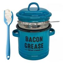 Large 46 Oz Bacon Grease Container Enamel with Strainer Bacon Grease Saver Cooking Up Faat Catcher Ceramic Bacon Grease Jar mėlyna