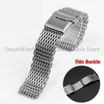 Cool Shark Diving Watch Band for Seiko 5 Solid Stainless Steel 4.0 Mesh Adjustable Buckle Strap for Rolex 18/20/22/24mm Bracelet 18mm&S sidabras
