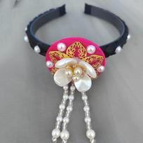 Pearl Korean Headband Flower Stage Dance Hair Hoop Gift Hanbok Hairband  Girl rožinė raudona spalva
