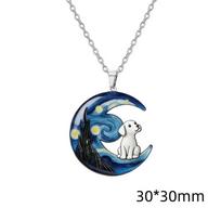 Van Gogh Starry Night Necklace Star Moon Puppy Dog Necklace Asymmetric Night Sky Black Cat Necklaces For Women Birthday Jewelry 45cm