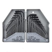 30Pcs Hex Key Allen Wrench Set SAE Metric 0.028-3/8 Inch 0.7-10mm Long Arm Cr-V Steel Hand Tool Kit for Repair and Maintenance tamsiai pilka spalva