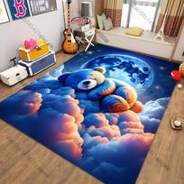 Cute Teddy Bear Sleeping on Cloud printed rugs for Kids' Room carpet for home sofa bedroom, gift mat 40cm x 60cm