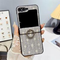 Glitter Ring Holder Embroidery Case for Samsung Galaxy Z Flip 6  4 3 flip6 ZFlip Bracket Stand Bling Shockproof Hard Cover for Samsung Z Flip 5