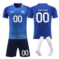 Customizable Soccer Uniform Set with Short Sleeve Jersey and Shorts Personalized Number Team Fabric L mėlyna