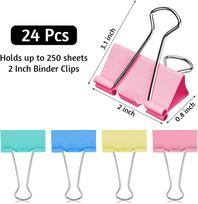 24pcs 51mm Effortless Binder Clip Clamps Long Tail Clip Combination Folder Bookmark Paper Ticket Clip School Office Supplies