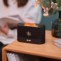 1pc New Flame Simulation Flame Ultrasonic Humidifier, Portable 7-Color Flame Fireplace Air Aromatic Essential Oil Diffuser, USB Black