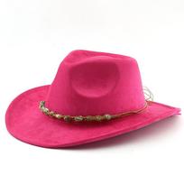 Wide Brim Western Cowboy Hat Beach Jazz Hat Cool Cowgirl Knight Hat  Climbing Style1-Rose Red