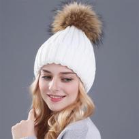 Xthree Real Fur Pom Poms Knitted Winter Hat for Women Hat Beanies Skullies Brand New Thick Female Cap  Skullies Beanies balta