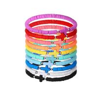 10 Pcs Cross Bracelets Bulk Jesus Bracelets Elastic Colorful Clay Bead Religious Christian Wristbands for Women Kids Christmas