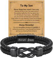 Gifts for Men Boys Black Braided Leather Infinity Knot Bracelets for Son Dad Jewelry Gift for Christmas Birthday Valentine's Day No Box&19cm
