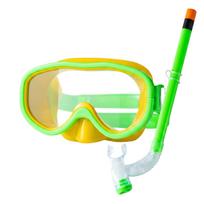 Kids Snorkeling Set Dry Top Snorkel Mask and Tube Adjustable Strap Anti-Fog Swim Gear for Children Underwater Exploration žalia