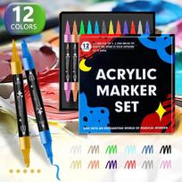 24 Colors Dual Tip Acrylic Paint Pens Markers For Rock Painting Wood Canvas Plastic Stone Medium Tip and Brush Christmas Gift
