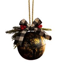 Kalėdiniai varpeliai Ornamentas Rustic Christmas Jingle Bell su pušies šakelėmis Raudonos uogos Linuotas kaspinas Metalinis rogės varpelis Sodybos Kalėdinės eglutės kabantis dekoras