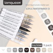 Languo 207/9 Colors Direct Liquid Acrylic Paint Marker Pen Brush Marker DIY Painting Drawing for School Art Supplies Stationery