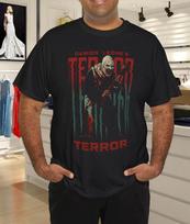 Terrifier Stretched Out Logo With Art The Clown Horror Movie T- Shirt S