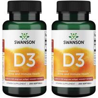 2x Swanson Vitaminas D3 Highest Potency 5,000 IU (125 mcg) 250 Softgels
