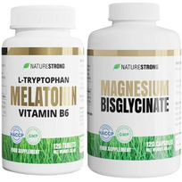 NATURESTRONG Miego ir Poilsio Komplektas – Magnio Glicinatas, Melatoninas, su Triptofanu ir B6