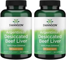 2x Swanson Desiccated Beef Liver 500mg – 100% Pure Defatted – 120 caps