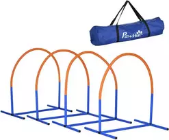 PawHut šunų dresūros įranga, šunų „Agility“ rinkinys, 4 dalių dresūros rinkinys su krepšiu, mėlyna ir oranžinė, 88 x 64 x 95 cm